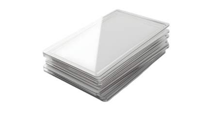 Blank transparent plastic trading card mockup stack, top view isolated on a transparent background