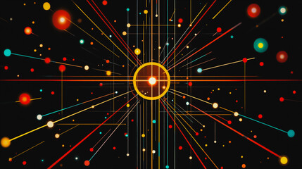 Fototapeta premium Abstract black background with Colorful geometric lines. Digital future technology . Abstract business connection of lines from nodes innovation of communication in the network.