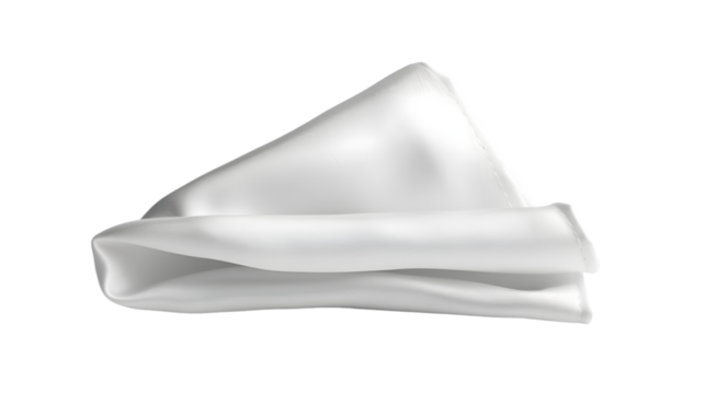 Blank white folded pocket square classic suit mockup side view, isolated on a transparent background