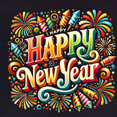Bold 'Happy New Year' Message with Party Props