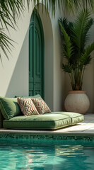 Obraz premium green chaise lounge by a turquoise pool