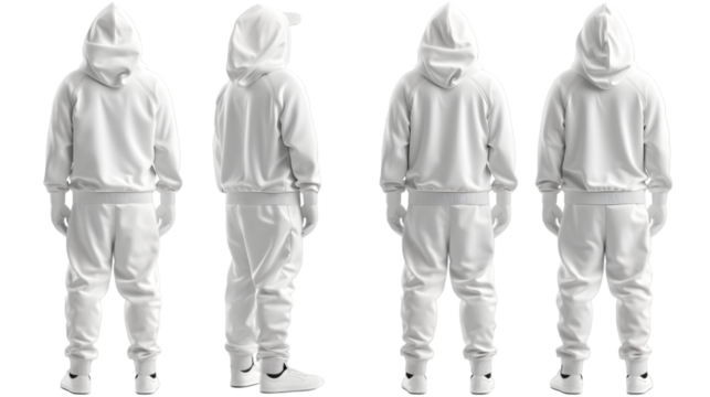 Blank white sport tracksuit mock up, different views isolated on a transparent background