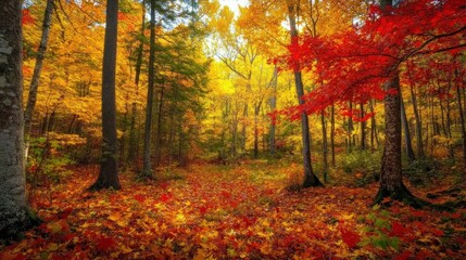 Fototapeta premium Autumn Forest Path with Vibrant Colors