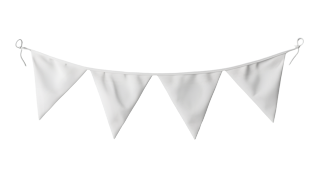 Blank white triangular pennant mock up, 3d rendering. Clear classic penant mockup, top view. Empty flag pendant template isolated on a transparent background