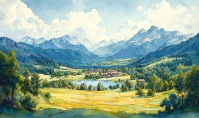 Fototapeta premium Panoramic view of a majestic valley in the mountains.