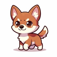 Obraz premium Cute Chibi Dingo Illustration in Flat Style on White Background - Isolated Character Design