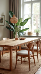 light wood dining table setting a calm interior