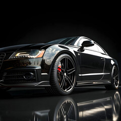 Fototapeta premium shiny black car polished with dark isolated background