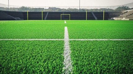 A view of a well-maintained football field with goalposts.
