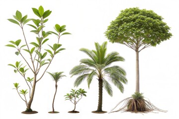 Obraz premium Collection of green leaves of tropical plants bush (Monstera, palm, rubber plant, pine, bird's nest fern, palm). PNG, cutout, or clipping path. 