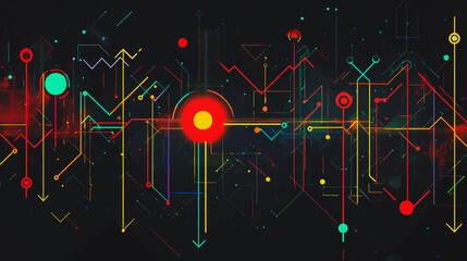 Fototapeta premium Abstract black background with Colorful geometric lines. Digital future technology . Abstract business connection of lines from nodes innovation of communication in the network.