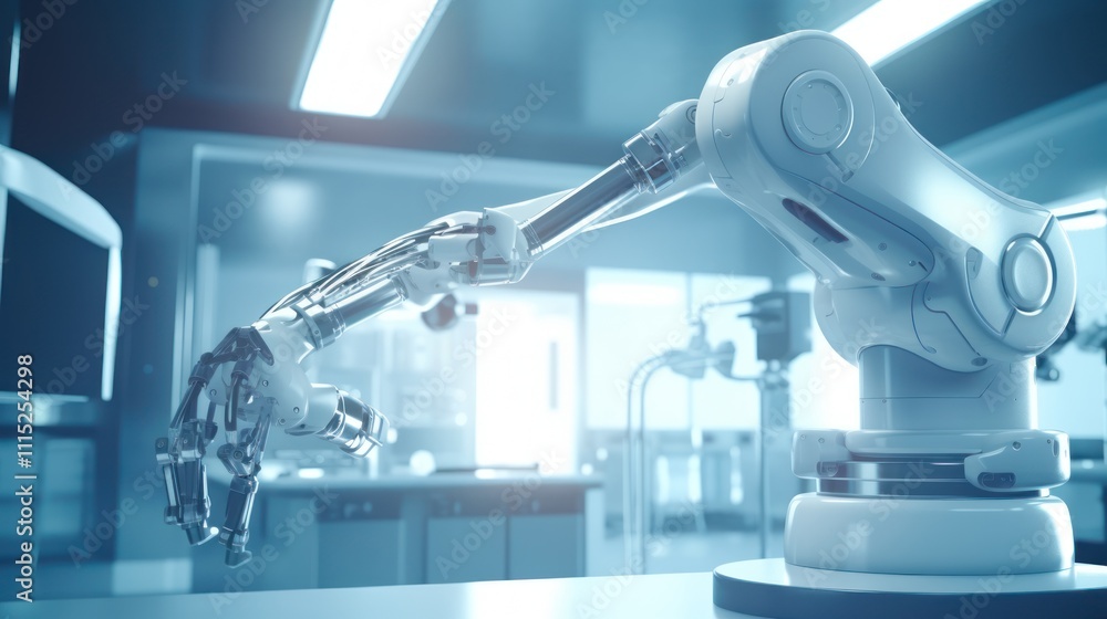 Poster robotic arm in a factory setting