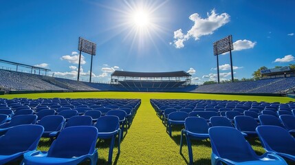 Fototapeta premium Empty stadium seats, a silent testament to the absence of fans, symbolizing the void left by the lack of human connection and shared experiences in the face of challenges.