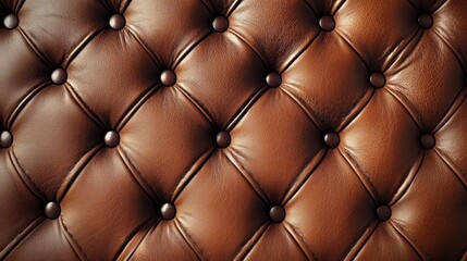 Rich brown leather texture features exquisite tufting adorned with elegant buttons, embodying luxury and comfort. Perfect for upscale interiors and furniture design ideas