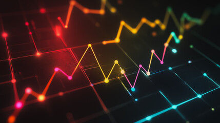 Fototapeta premium Abstract black background with Colorful geometric lines. Digital future technology . Abstract business connection of lines from nodes innovation of communication in the network.