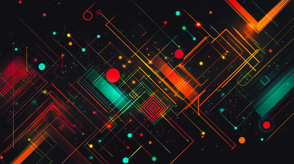 Fototapeta premium Abstract black background with Colorful geometric lines. Digital future technology . Abstract business connection of lines from nodes innovation of communication in the network.