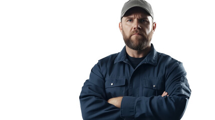 Confident man in blue shirt and hat, a portrait of style masculinity