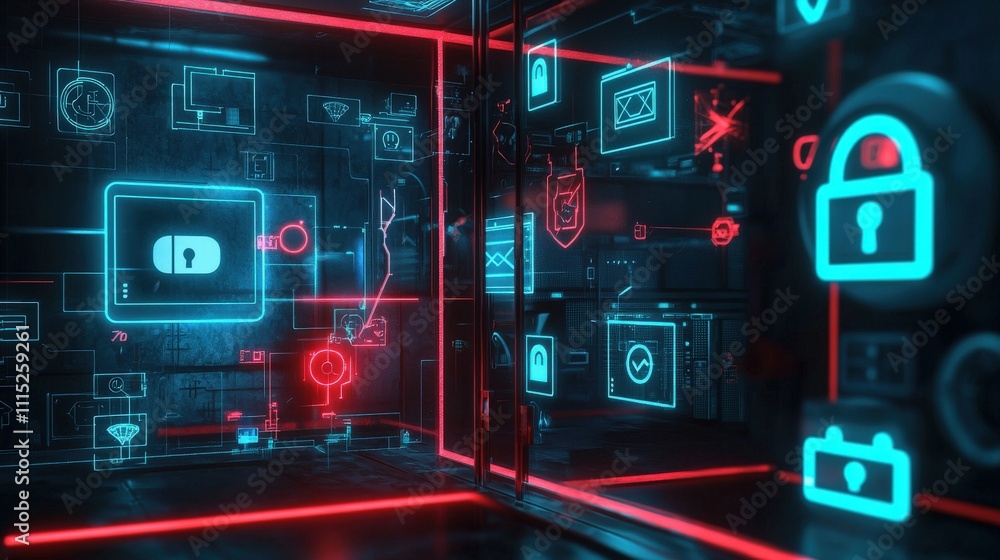Poster Digital security system visualization virtual environment technology concept innovative design futuristic perspective