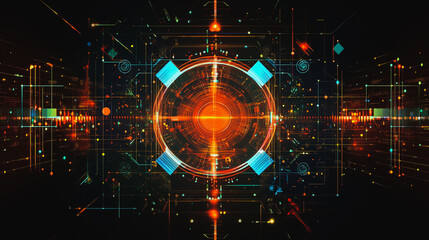 Obraz premium Abstract black background with Colorful geometric lines. Digital future technology . Abstract business connection of lines from nodes innovation of communication in the network.