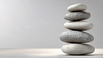 Stacked smooth grey and white stones on light background. Generative ai