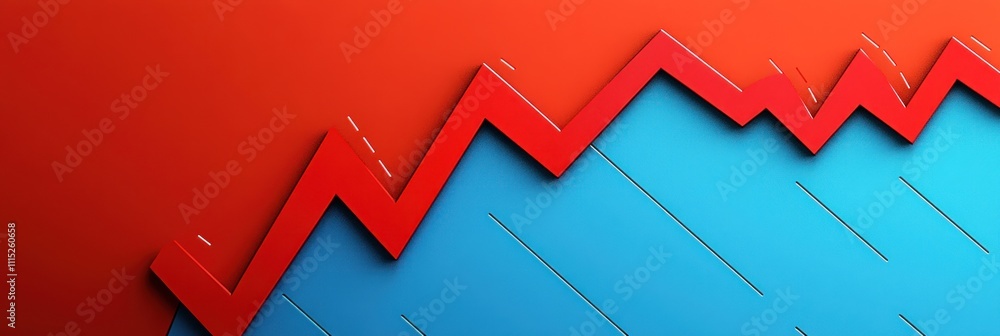 Poster a stylized graph with a red upward trend on a blue background, representing data analysis.