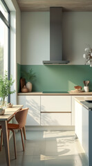 Fototapeta premium modern minimalist kitchen with two-toned walls