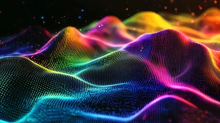 Fototapeta premium Abstract Rainbow Digital Landscape: A vibrant, colorful, and dynamic digital art piece depicting a mesmerizing rainbow-hued landscape.