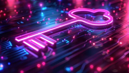 Obraz premium A key with a red and blue glow on it