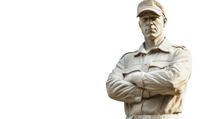 Majestic stone figure, man statue against wall, symbolizing history and heritage