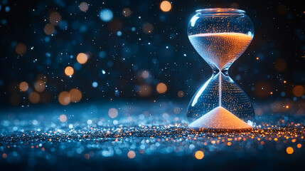 hourglass with digital pixels spilling like sand symbolizes the fusion of traditional timekeeping and digital transformation reflecting the passage of time in a technology-driven era