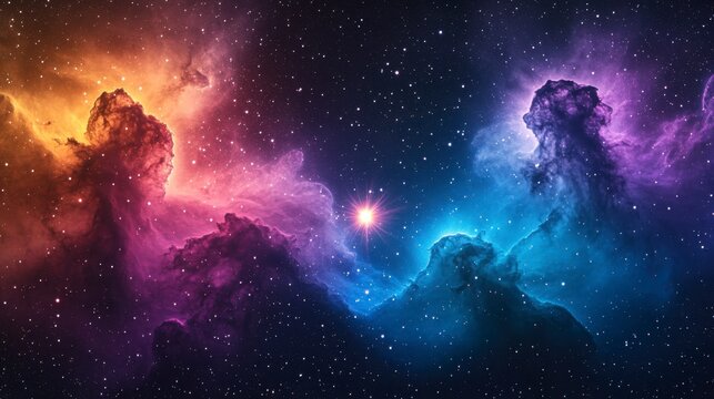 Glowing supernova radiating energy amid a colorful cloud nebula with sparkling starlight An inspiring background for space science visuals