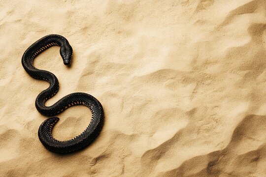 A Crawling Snake Silhouette On A Sand Background