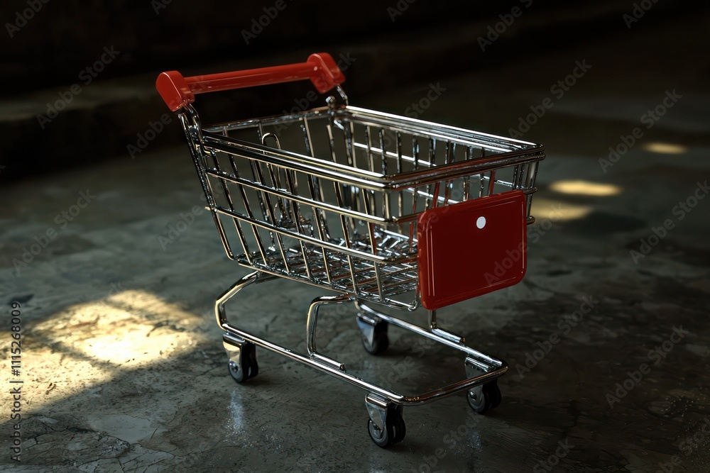 Poster 3d cart and cursor visual representing modern online shopping activity.