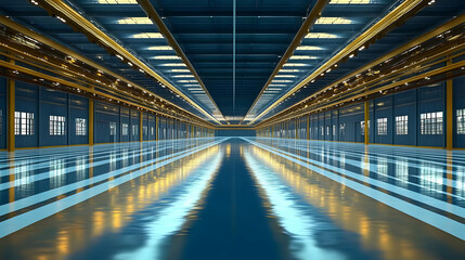 Naklejka premium 3D Render of a Large, Empty Warehouse