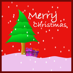 happy birthday card with christmas tree and gifts in winter