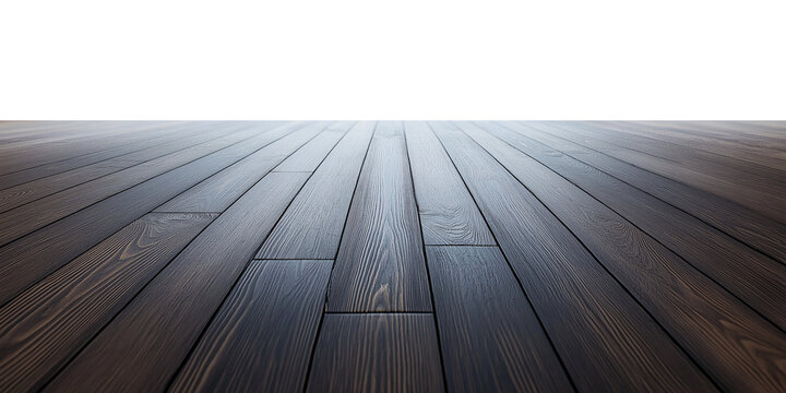 empty vintage black wooden floor, rusty wood table top on transparent white background for product display stage. cutout png
