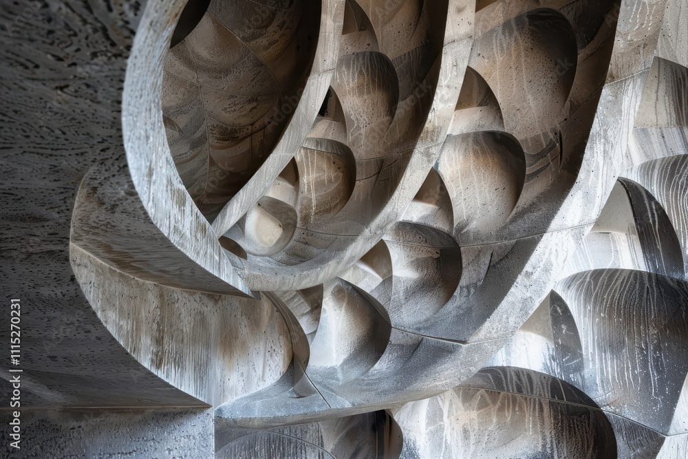 Poster intricate architectural design showcasing curved forms and smooth textures in a modern building inte