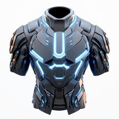 Fototapeta premium A futuristic body armor with glowing LED elements, isolated on white background, representing innovation and advanced technology, ideal for gaming visuals, sci-fi branding, tech-themed storytelling