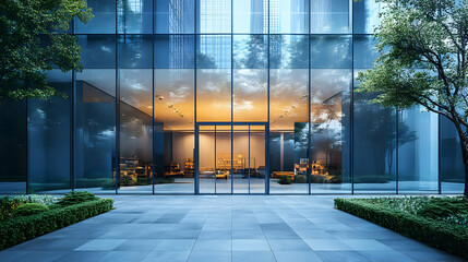 Modern Glass Building Entrance - 3D Illustration