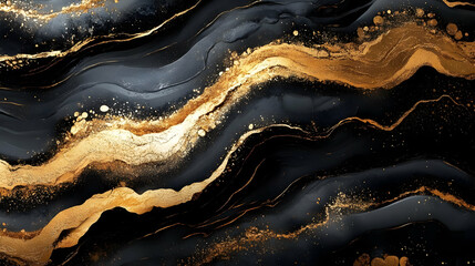 Obraz premium Liquid Gold: Black & Gold Abstract Art Design
