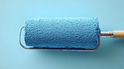 Obraz premium Paint Roller Applying Blue Color on Walls, Home Improvement Project