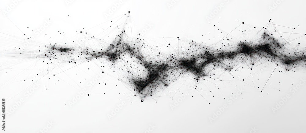 Poster abstract black and white geometric pattern of connected dots and lines.