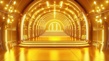 Obraz premium Golden Archway: A Futuristic Tunnel of Light