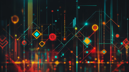 Fototapeta premium Abstract black background with Colorful geometric lines. Digital future technology . Abstract business connection of lines from nodes innovation of communication in the network.