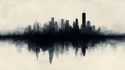 Obraz premium Cityscape Skyline: Abstract Urban Reflection in Monochrome