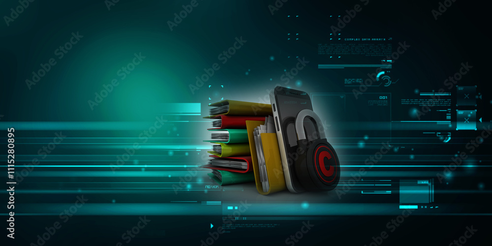 Aufkleber 3d rendering mobile folder storage with copyright lock