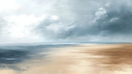 Seascape Painting: Ocean Meets Sand, Tranquil Coastal Scene, Abstract Art