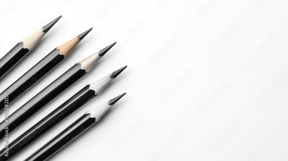 Poster A collection of sharpened pencils arranged in a row on a white background.