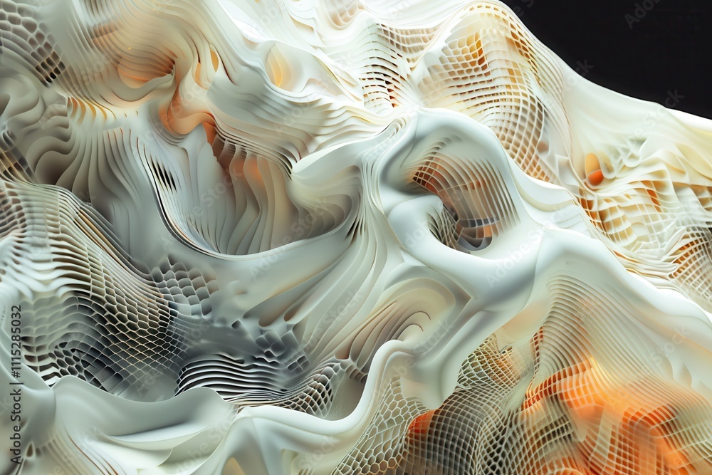 Poster abstract flowing texture with intricate patterns and warm tones highlighting movement and depth in a