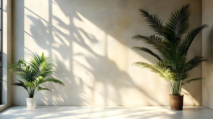 Fototapeta premium Minimalist Room Interior Design with Palm Trees 3D Illustration